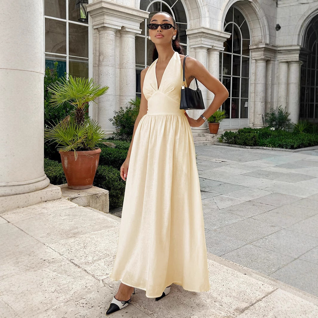 Women's Pure Long Dress Lace Up Large Dresses