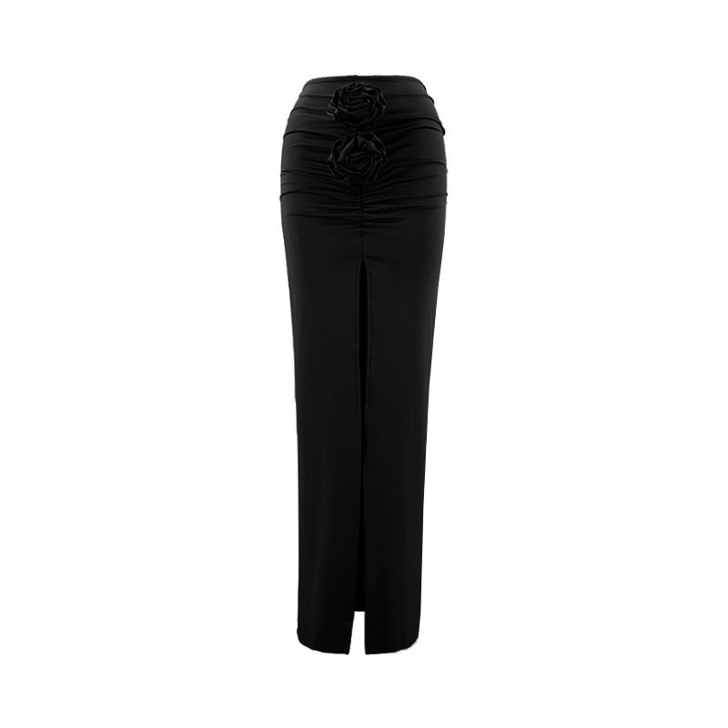 Color Three-dimensional Flower Split Drape Flab Skirts