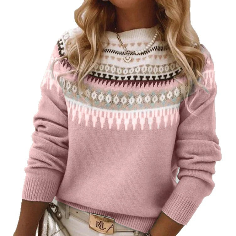 Women's Round Neck Multicolor Loose Fashion Pullover Sweaters