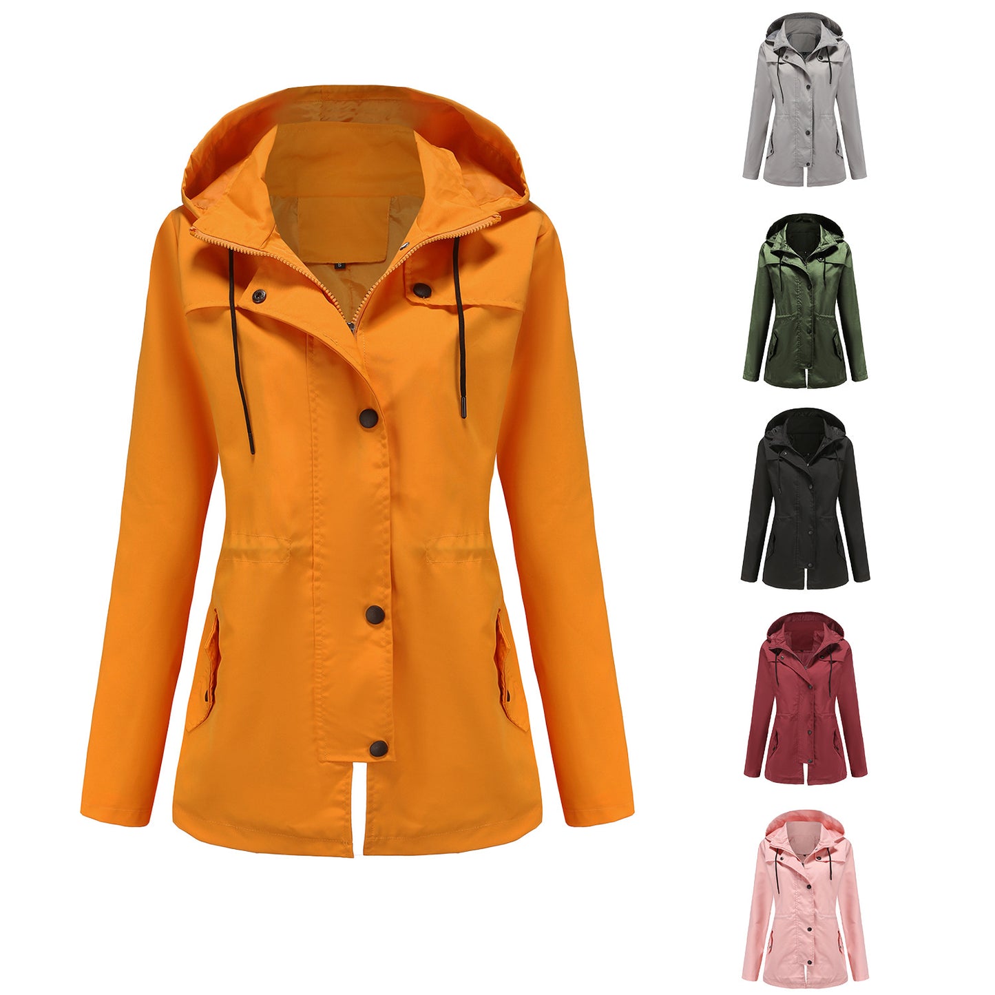 Women's Trench European Mid-length Hooded Outdoor Raincoat Coats