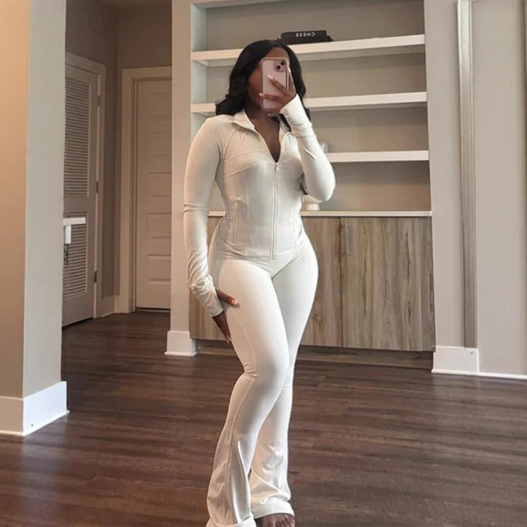 Women's Sports Leisure Sexy Tight Long-sleeved Horn Fashion Casual Suit