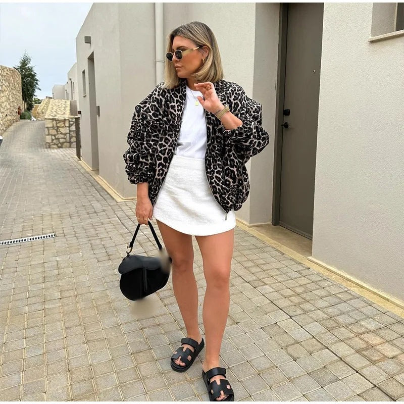 Women's Leopard Print Printed Loose Design Coats
