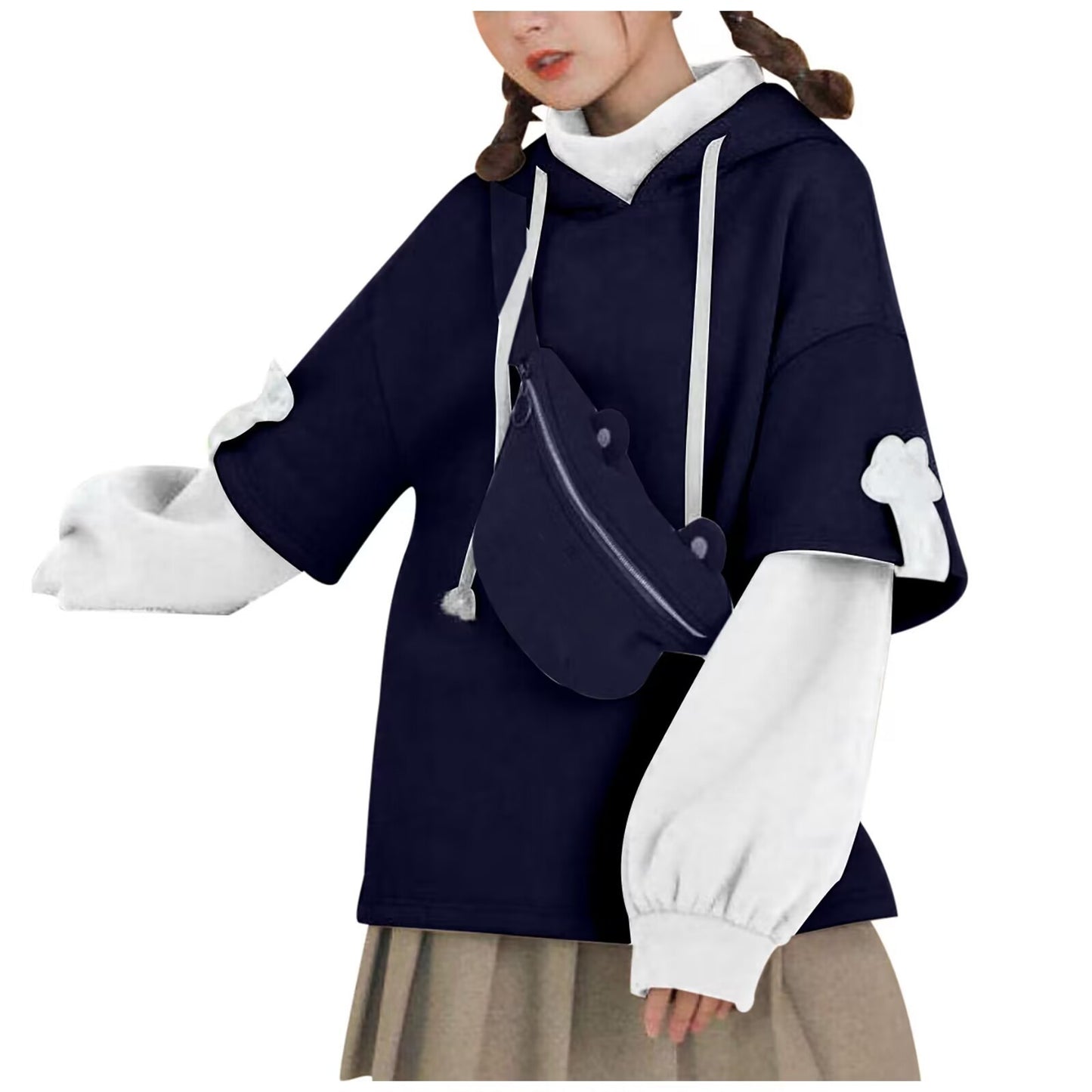 Women's Fleece Pullover Hooded Bag Color Matching Sweaters