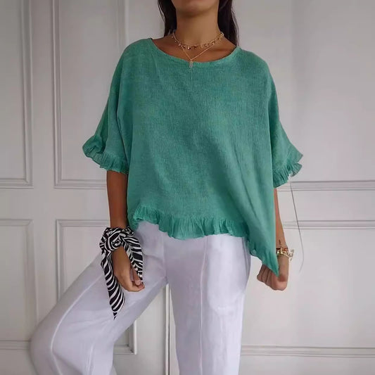 Pure Color Ruffles T-shirt Female Casual Blouses
