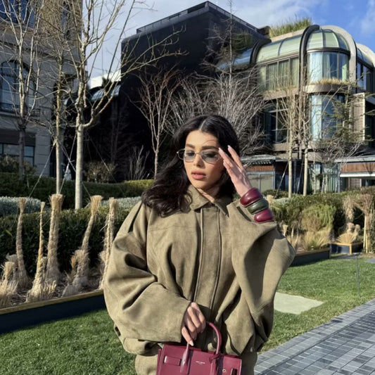 Women's Batwing Sleeve Loose Suede Texture Bomber Jackets