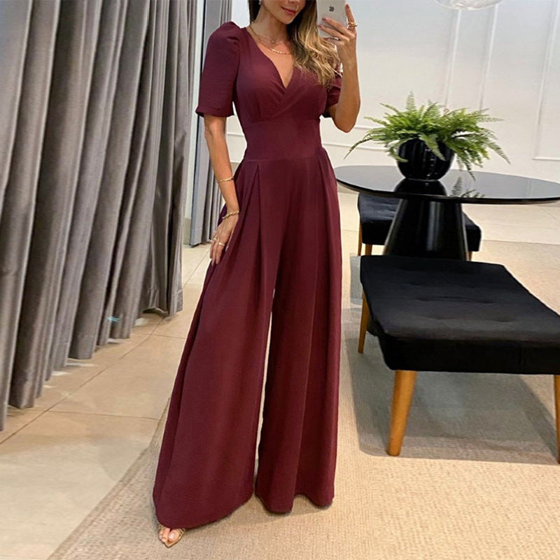 Women's Spring Temperament Leisure High Waist Puff Jumpsuits