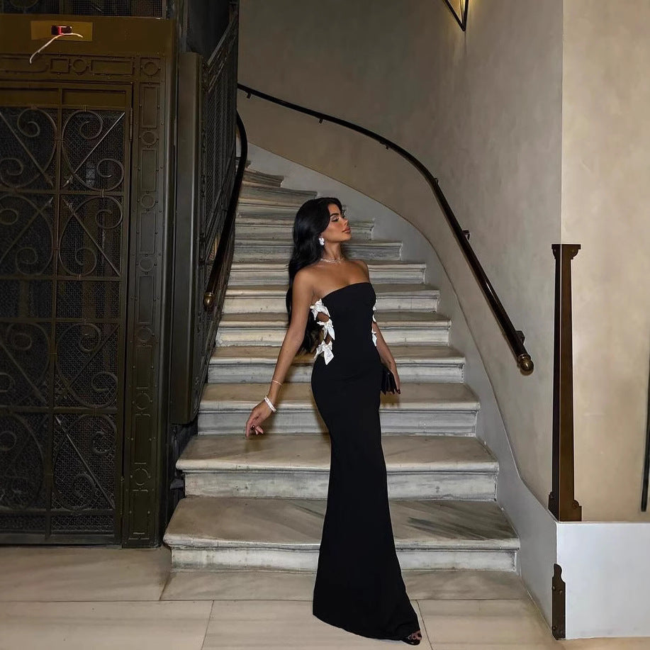Figure Flattering Hollow Bow Fishtail Dress Dresses