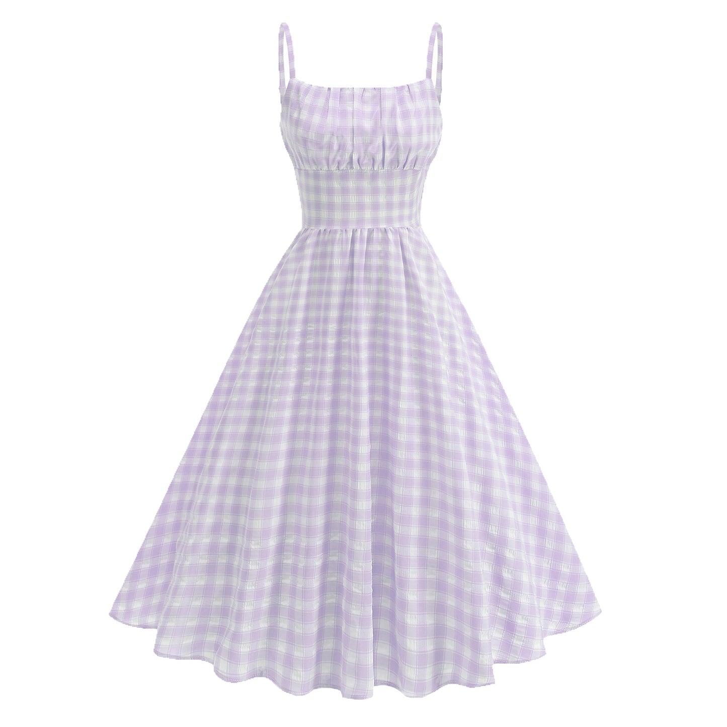 Hepburn Style Retro Seaside Travel Wear Fresh British Lattice Strap Dress