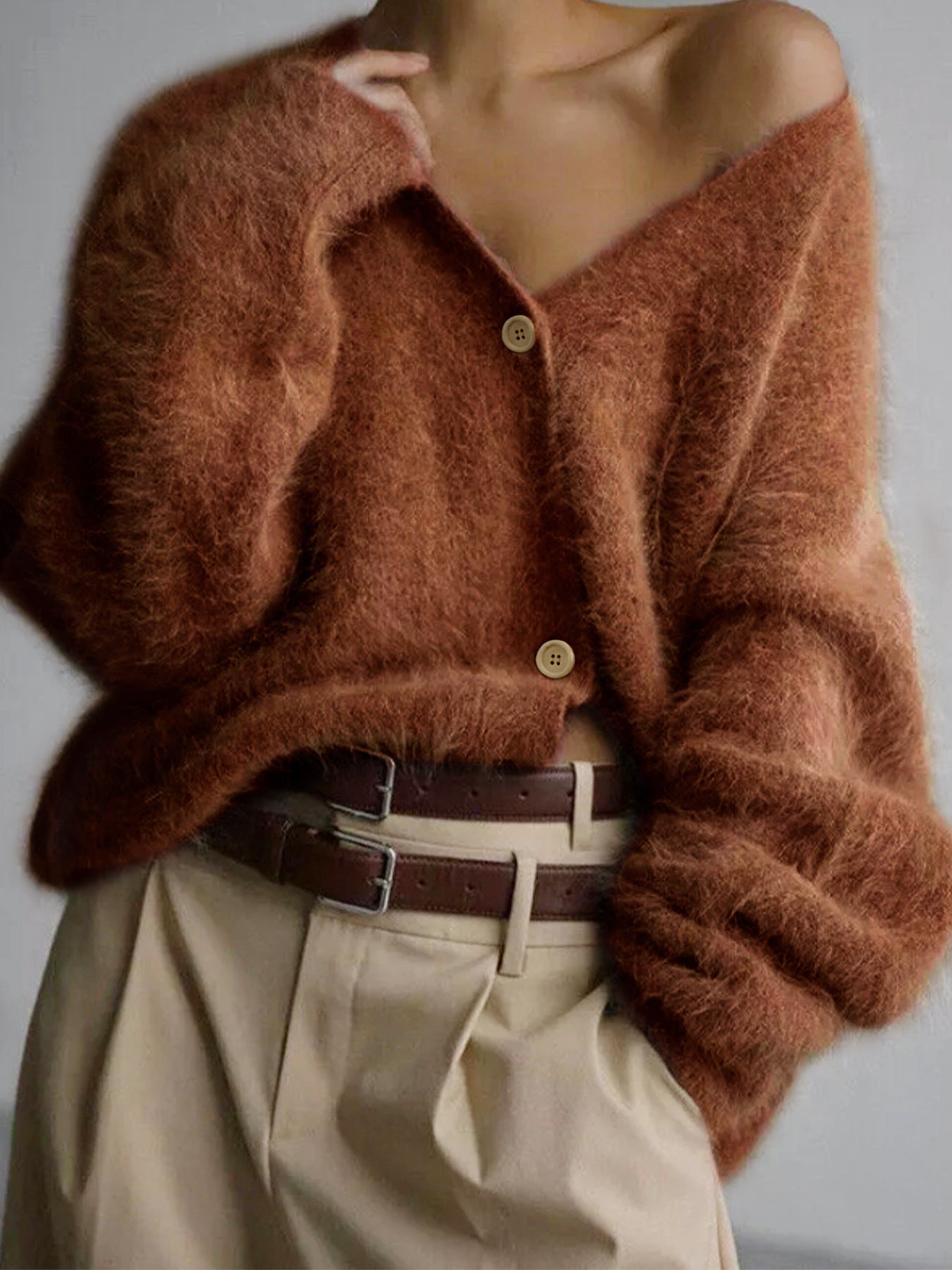 Slouchy Source Knitted Buttons Long Sleeve Knitwear