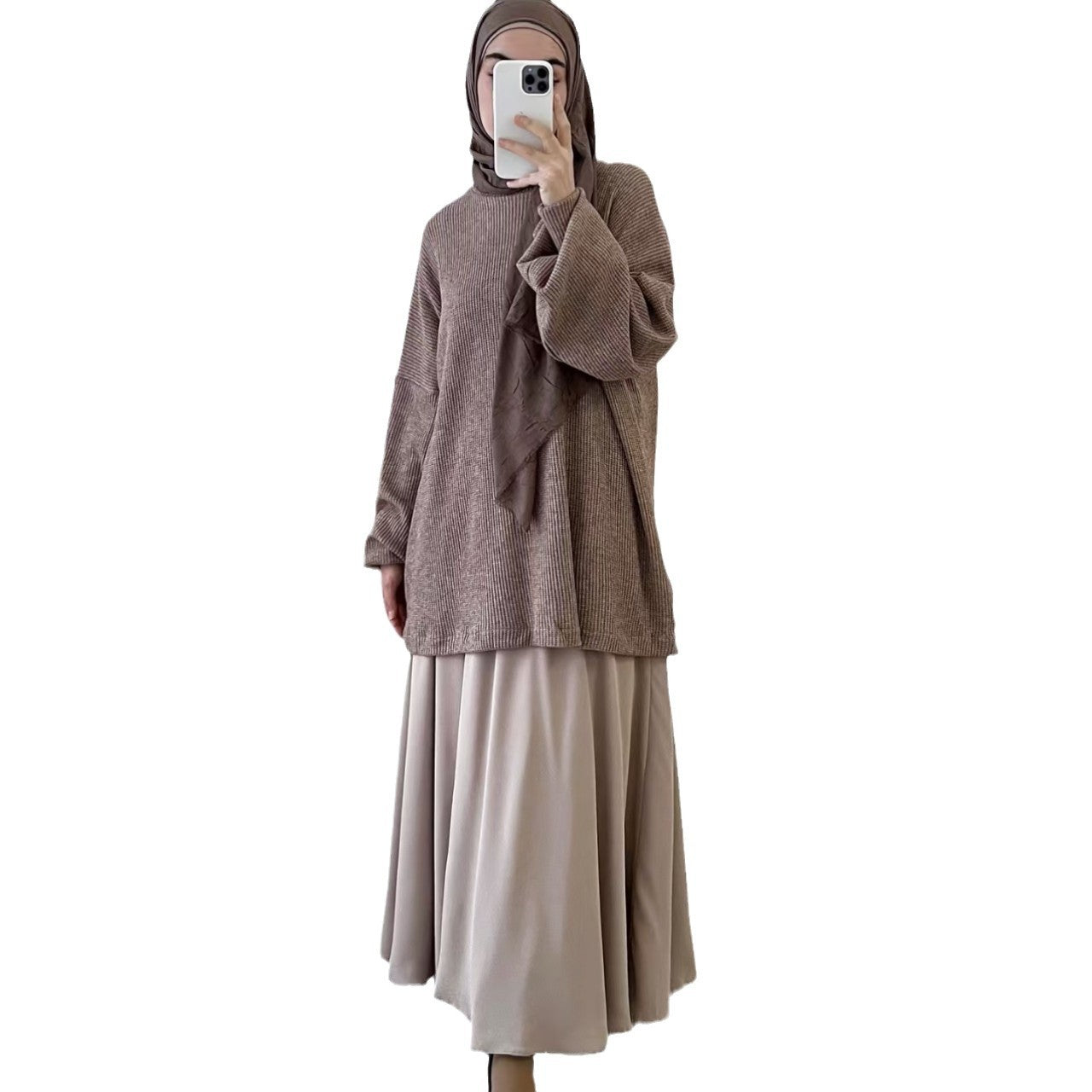 Women's Pullover Knitted Large Swing Mid-length Dress Set Suits
