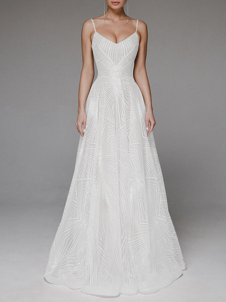 Women's Long Dress Sexy Strap Embroidered Sleeveless Wedding Dresses