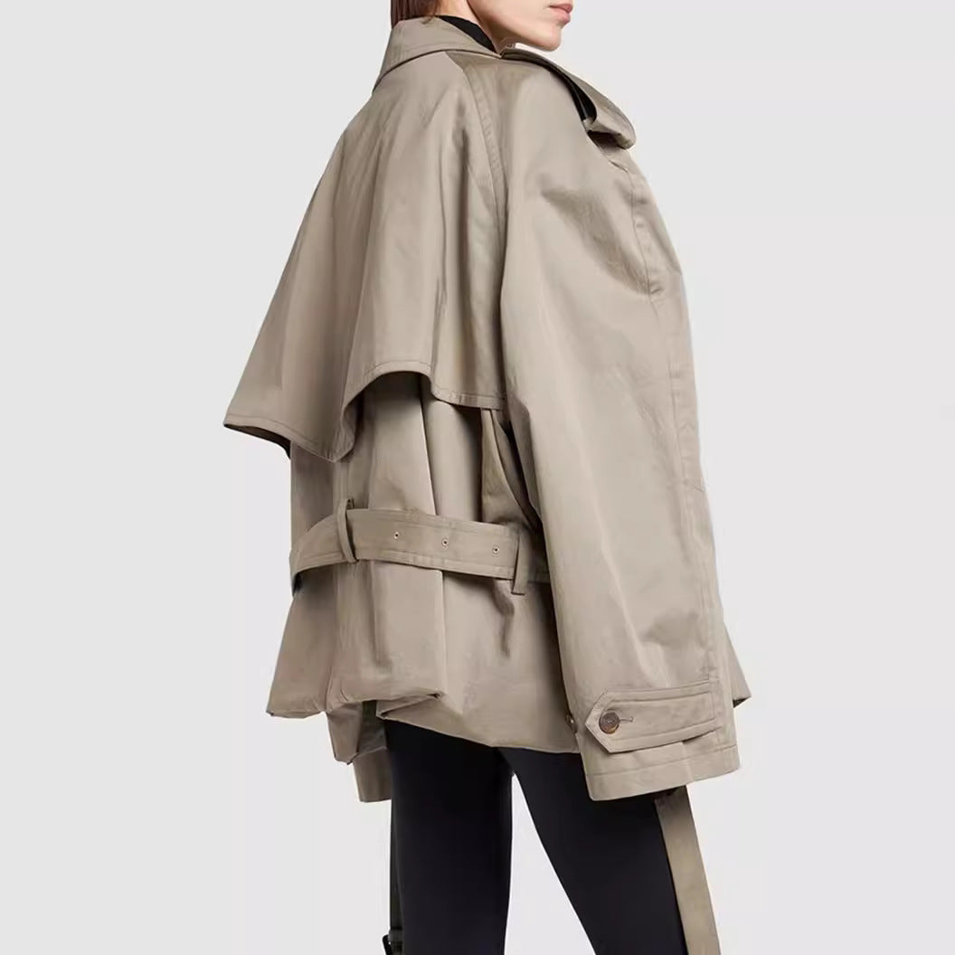 Simple Handsome Loose Large Profile Double Breasted Lace Coats