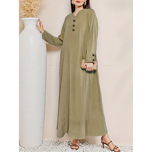 Women's Casual Woven Fake Button Design Loose Dress