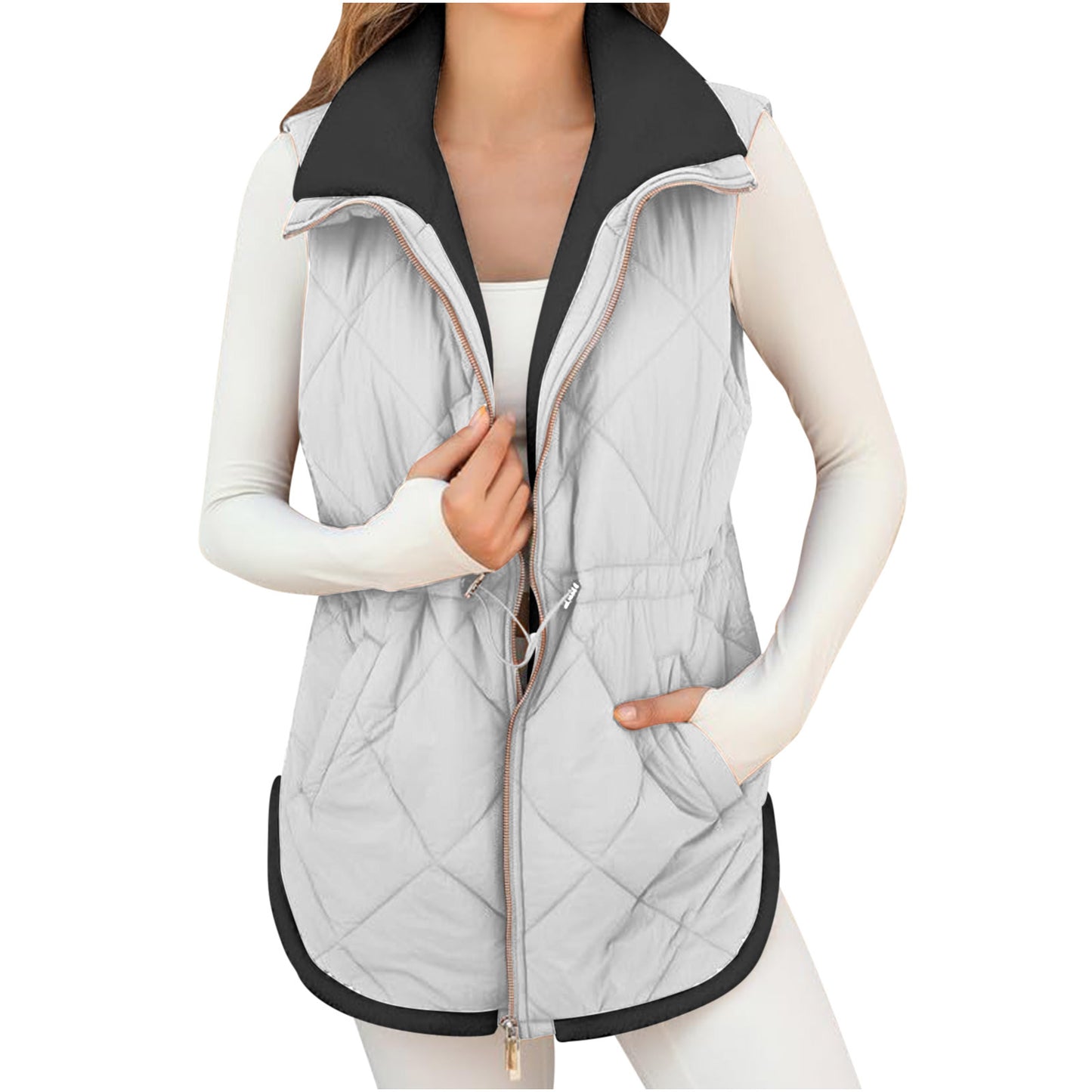 Women's Trendy With Plush Lining Pockets Drawstring Vests