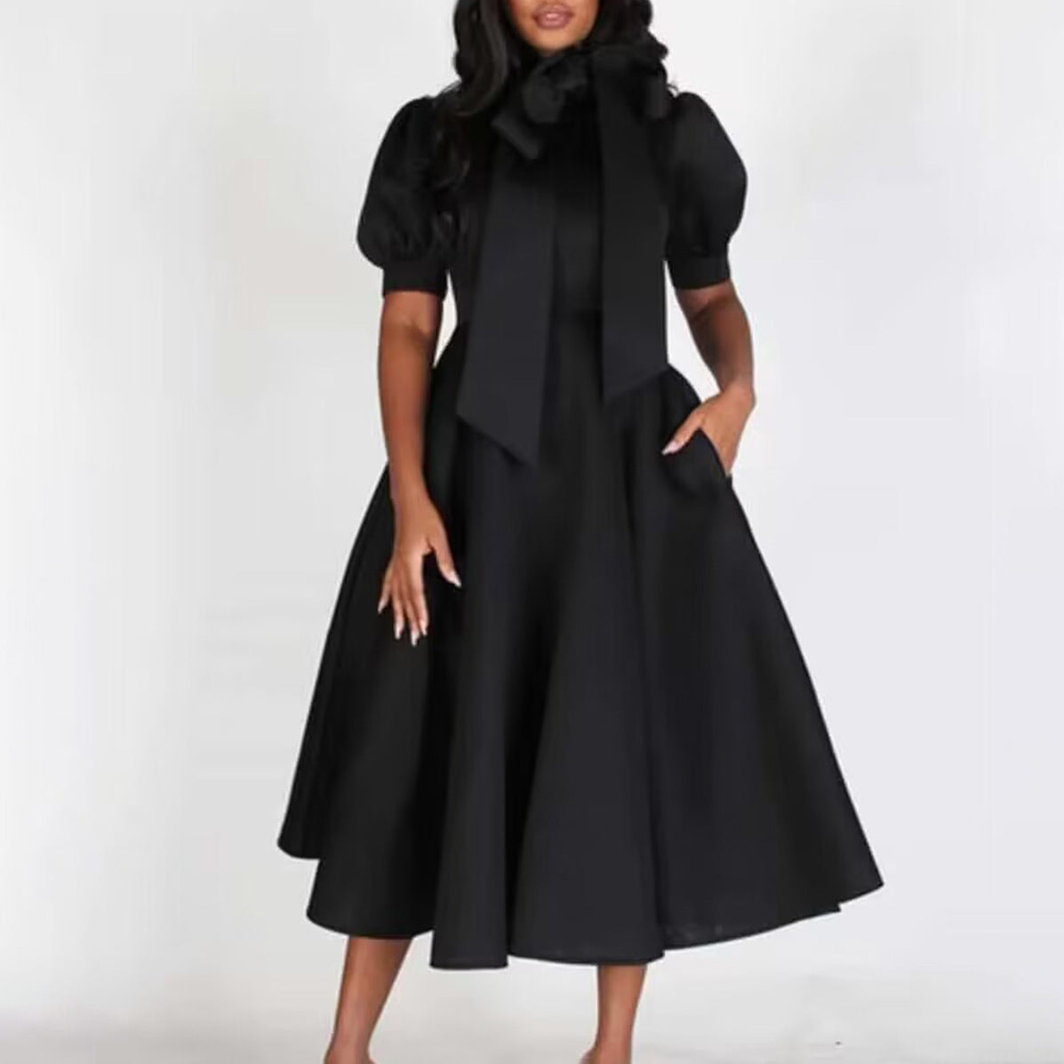 Color Design Sense Waist Trimming Lace Dress
