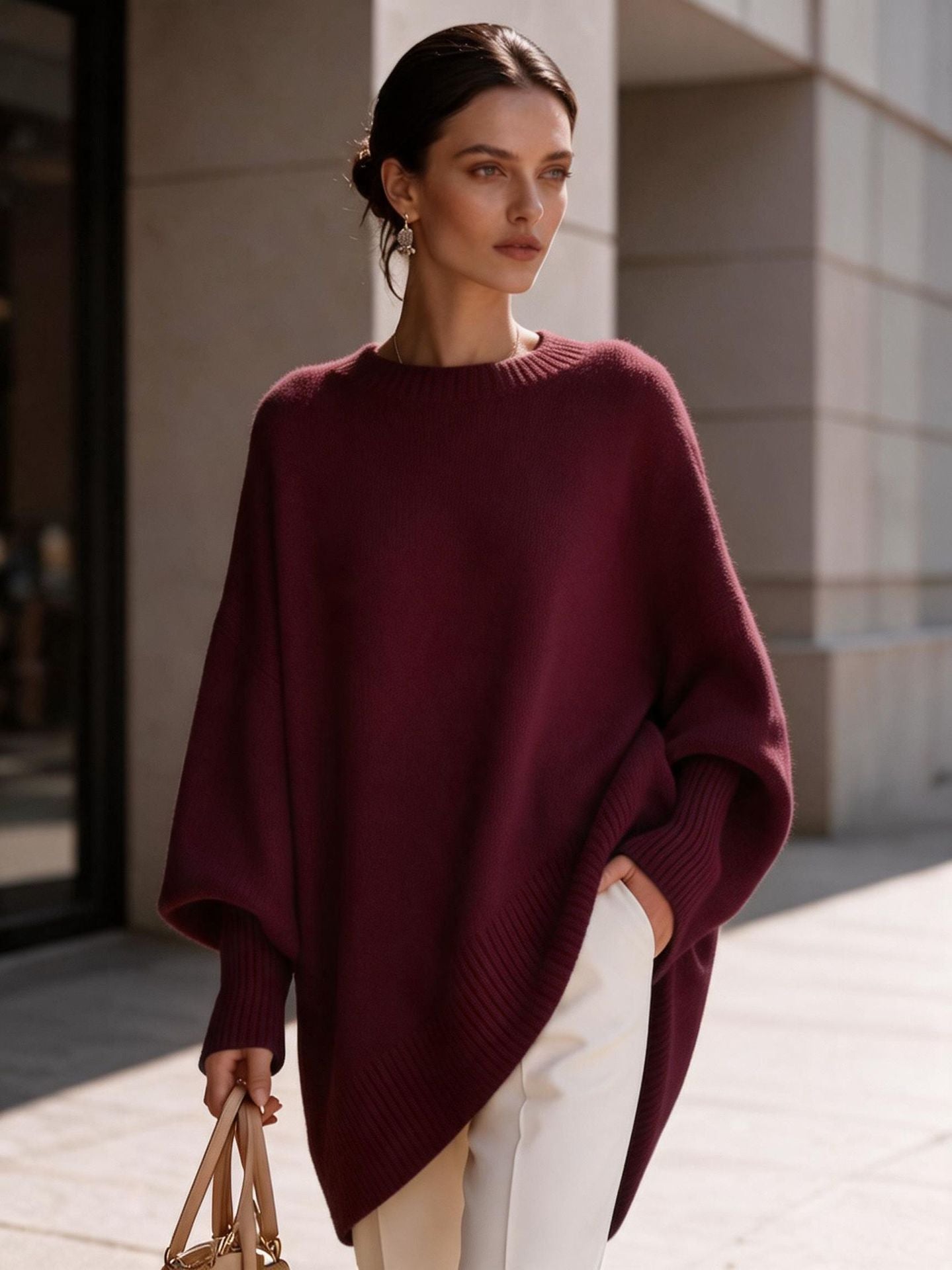 Women's Neck Pullover Loose Lazy Style Solid Women's Sweater