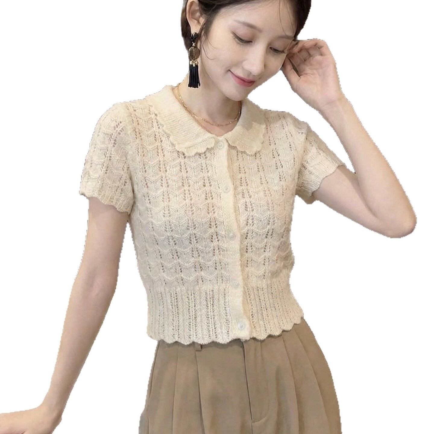 Women's French Style Gentle Peter Pan Collar Sleeve Women's Sweater