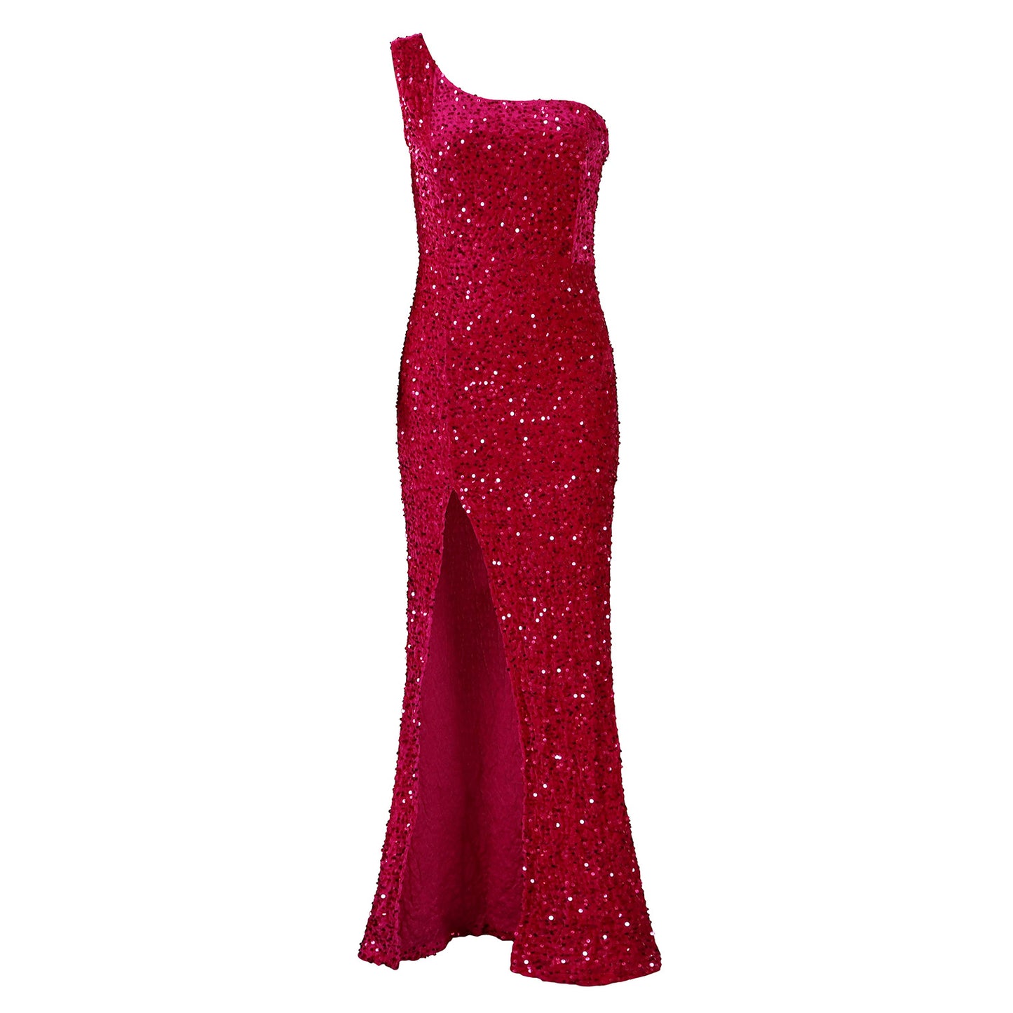 Women's Fashion Slant Shoulder Sexy Split Maxi Dresses