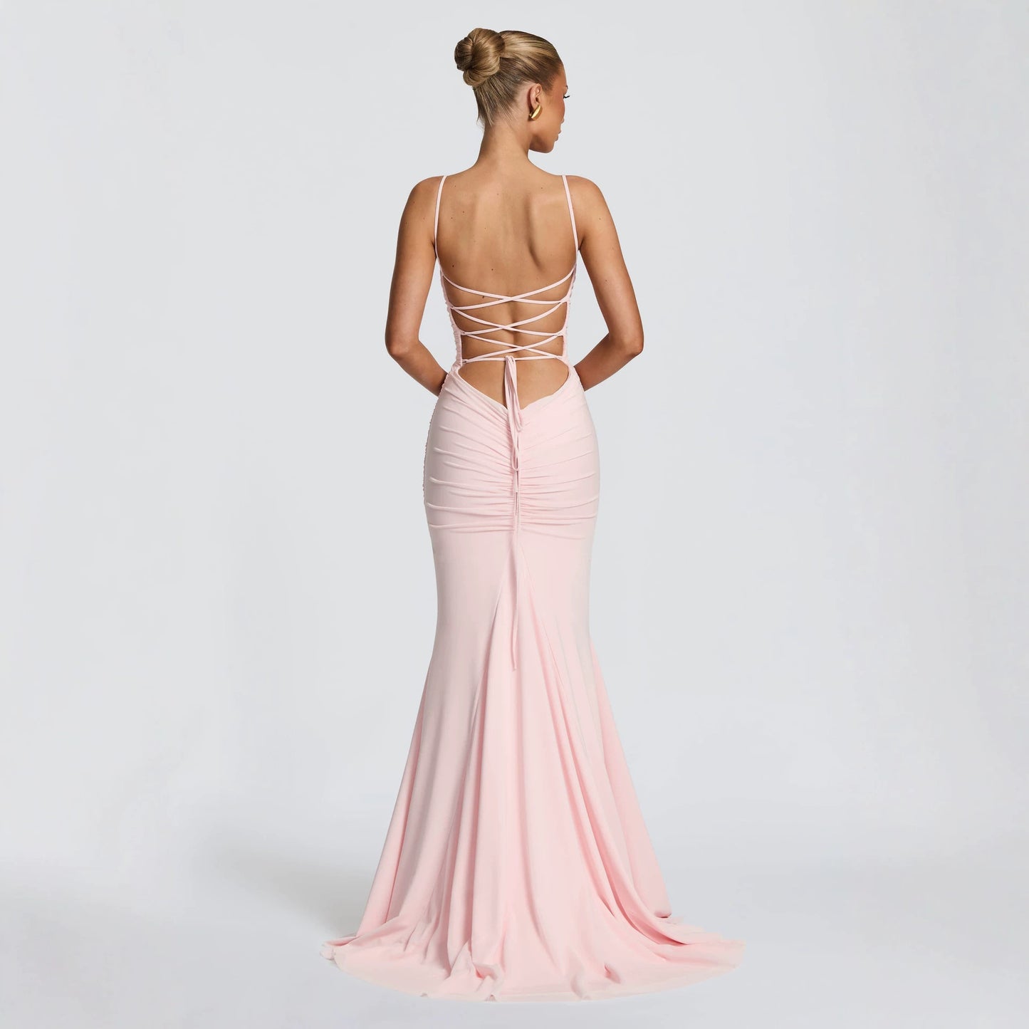Women's Summer Solid Color Sleeveless Backless Lace Up Sexy Dress