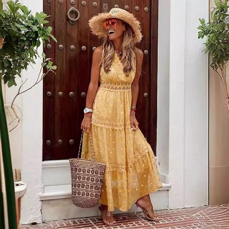 Women's Summer Sexy Deep V Sleeveless Chiffon Dresses