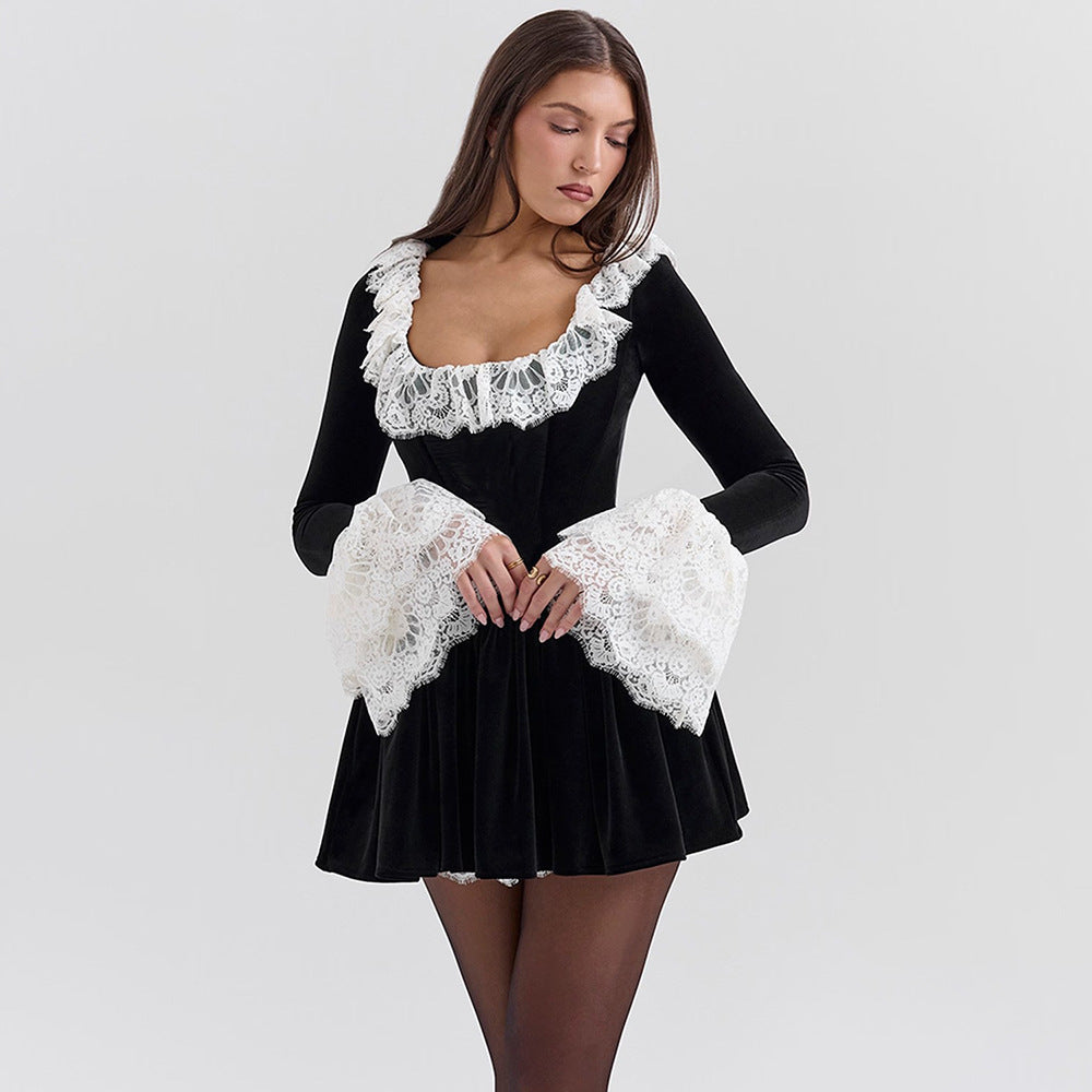 Sexy Fashion Lace Flared Sleeve Dress Dresses