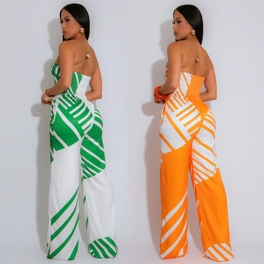 Women's Fashion Wear Summer Casual Backless Diagonal Jumpsuits