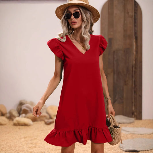 Women's Collar Ruffle Sleeve Loose Waist Dress Dresses