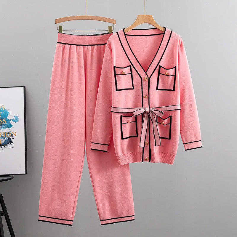 Women's Mid-length Knitted Temperament Leisure Two-piece Fashion Casual Suit