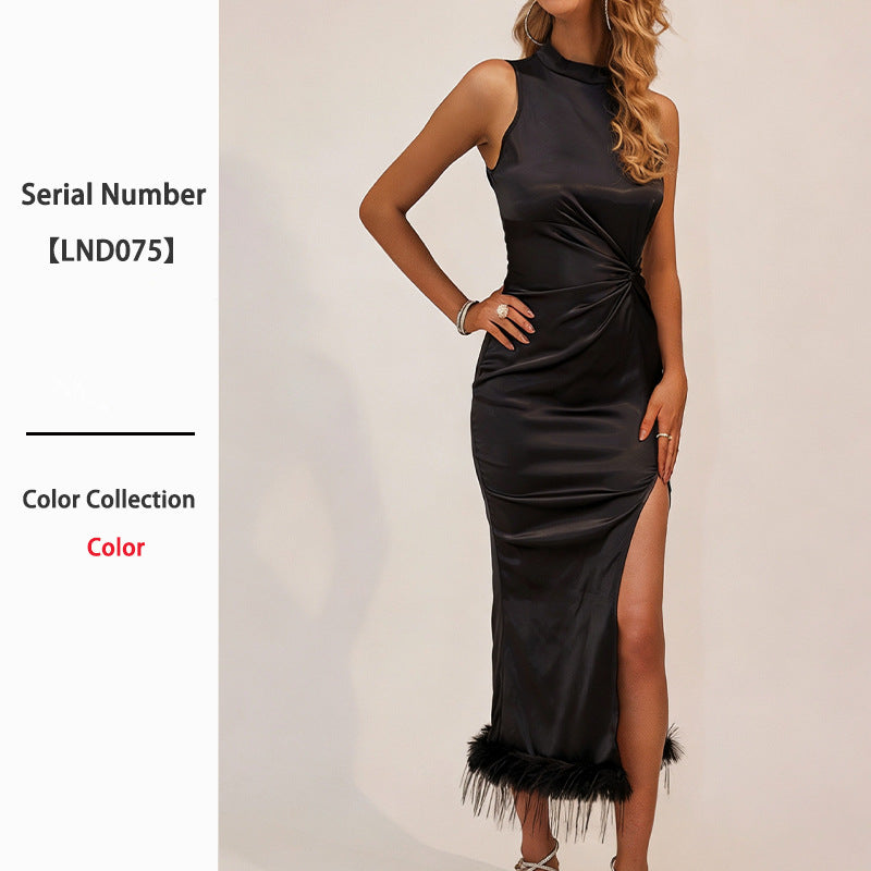 Women's Luxury Black Sexy Stretch Sheath Split Clothing