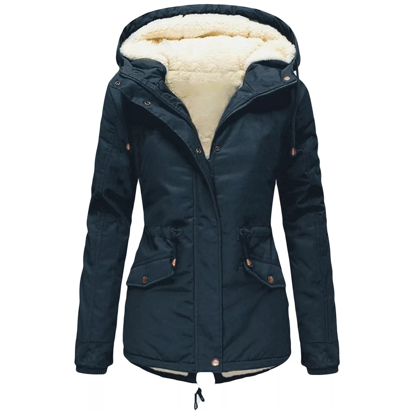 Women's Solid Color Hooded Parka Thick Veet Coats