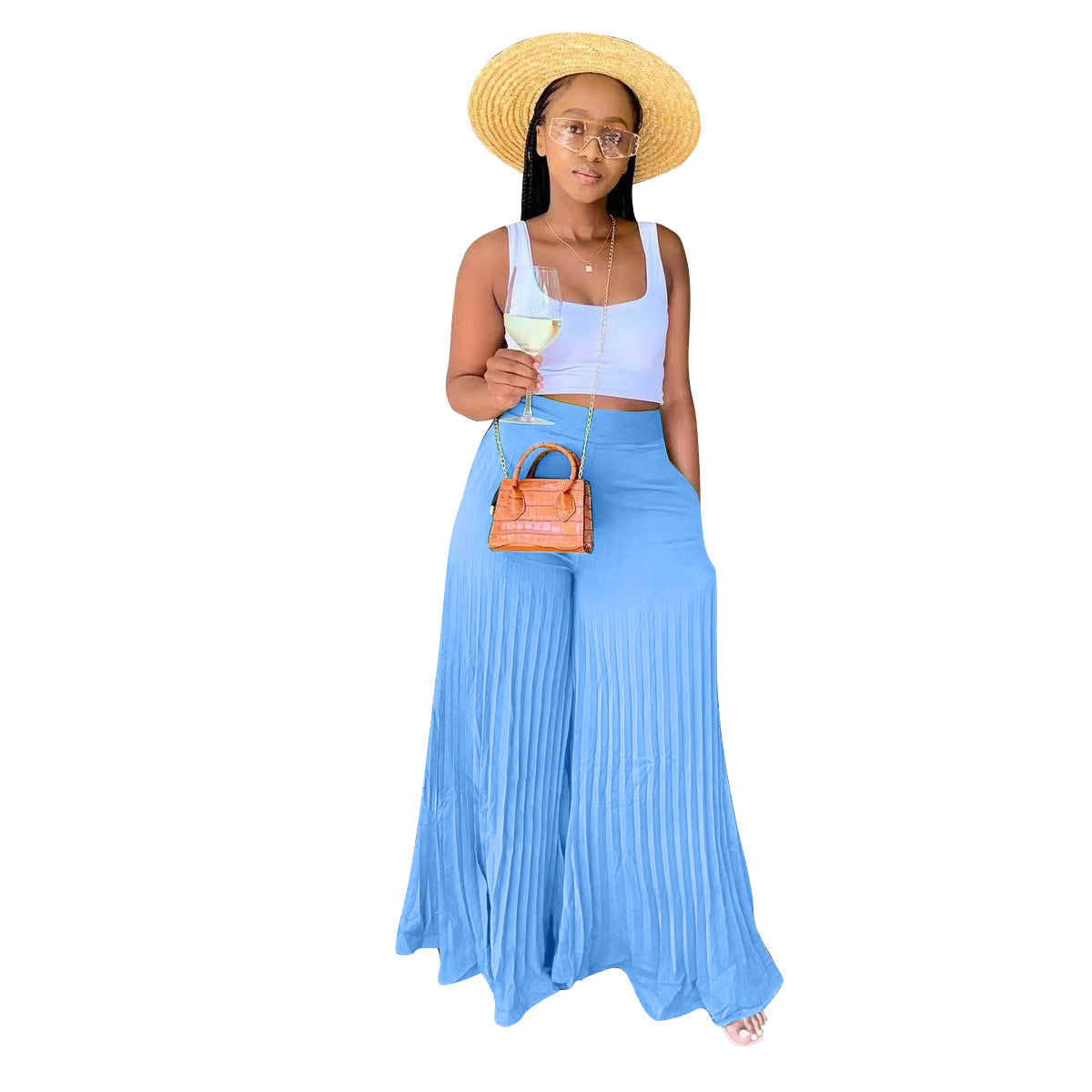 Spring High Temperature Stereotypes Pleated Wide Leg Suitable Pants