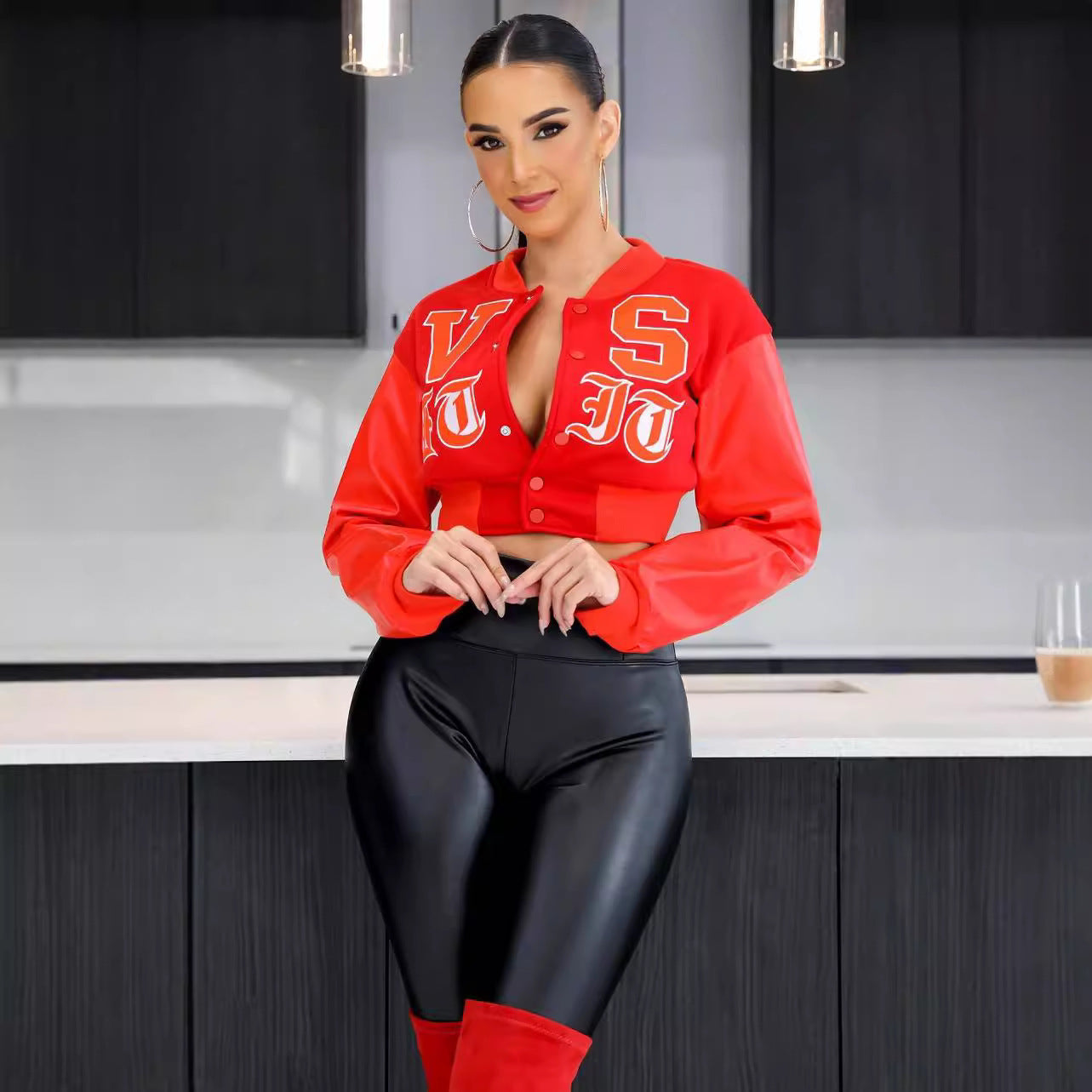 Women's Sexy Navel Round Neck Loose Baseball Jackets