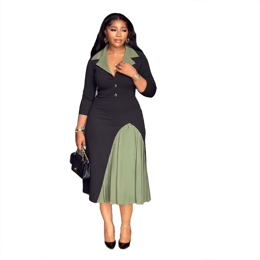 Elegant Commuter Lapel Waist Tight Elastic Dresses