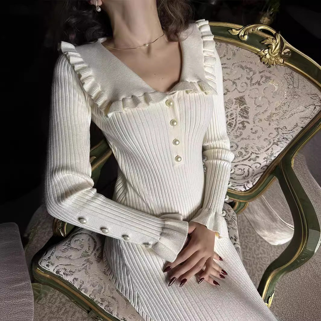 Retro Lady French Ruffled Knitted Woolen Skirts