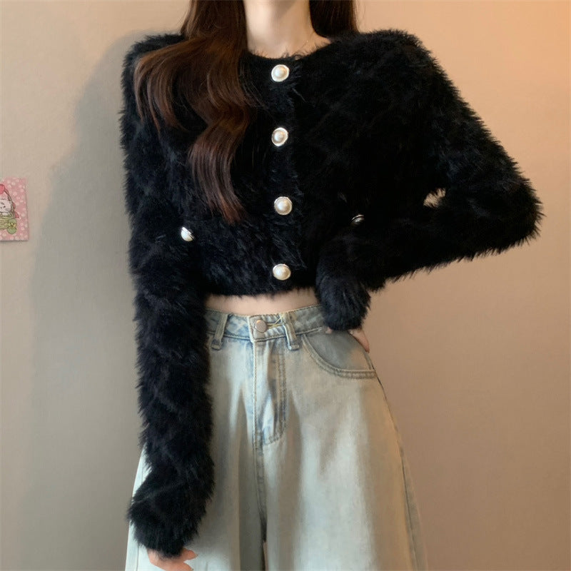 Fashionable Tup Pure Color Trendy Style Furry Classic Women's Sweater