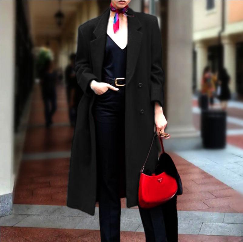 Women's Woolen Trench Overcoat Casual Long Coats