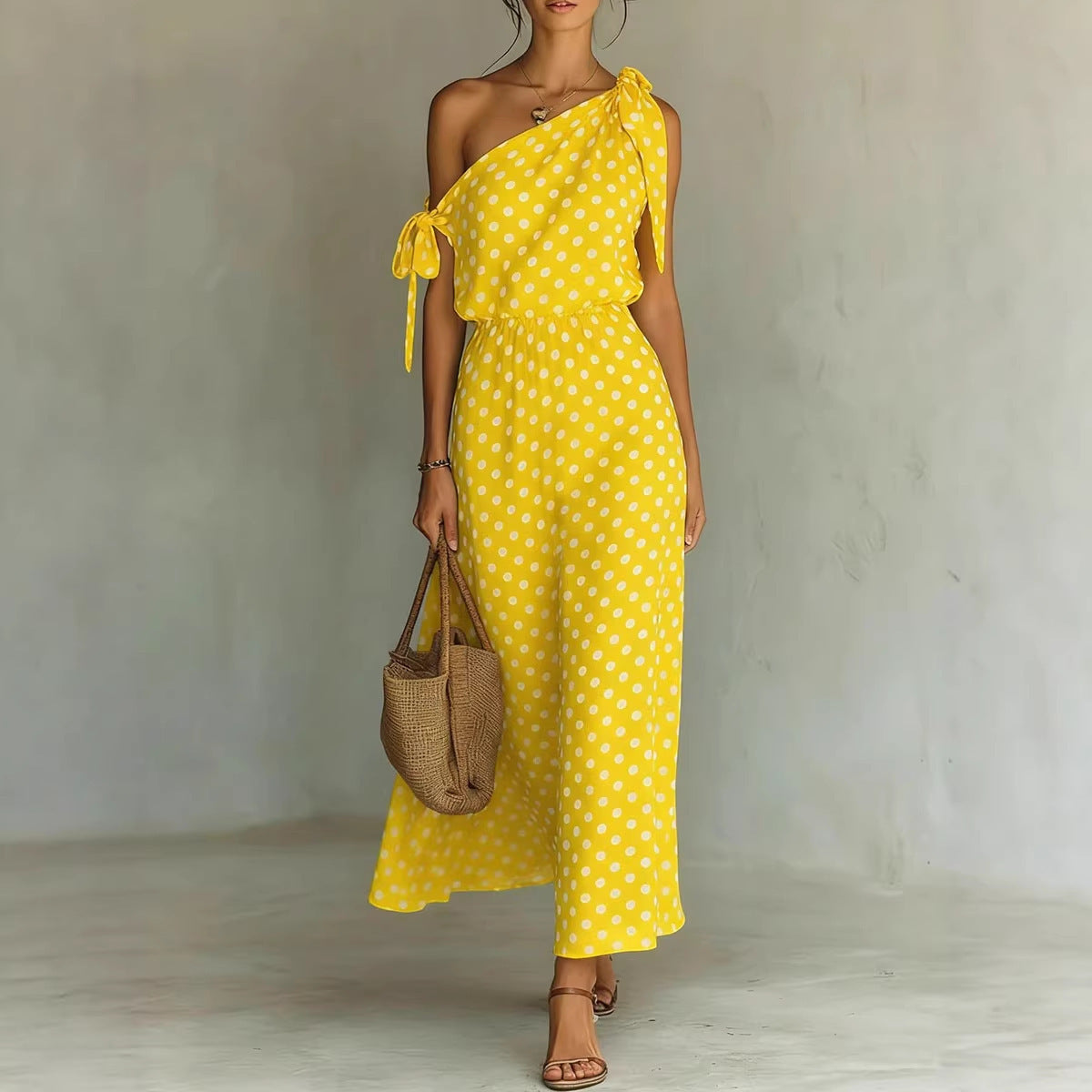 Women's Elegant Cold-shoulder Sleeveless Casual Loose Polka Dress