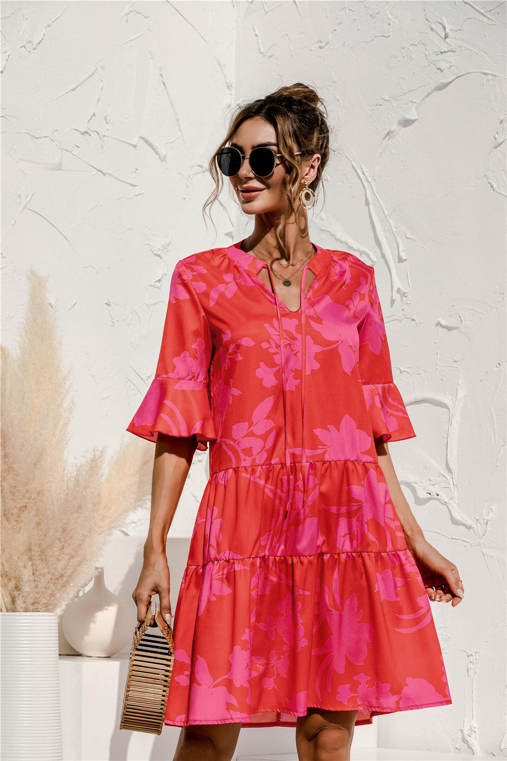Fashion New Flared Sleeves Cake Stitching Dress