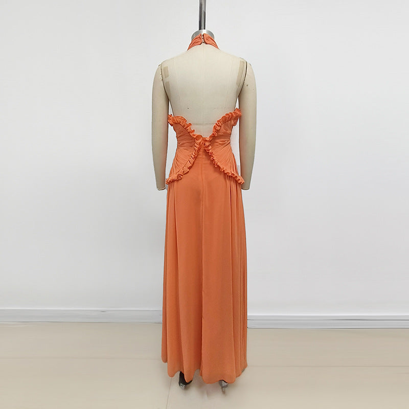 Women's Halter Ethereal Swing Solid Color Long Dresses