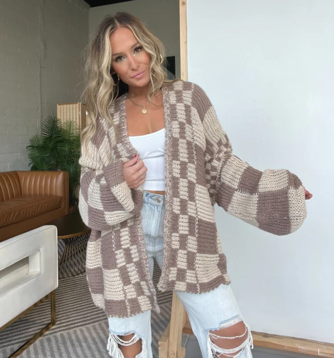 Women's Color Matching Fashion Casual Versatile Long Sweaters