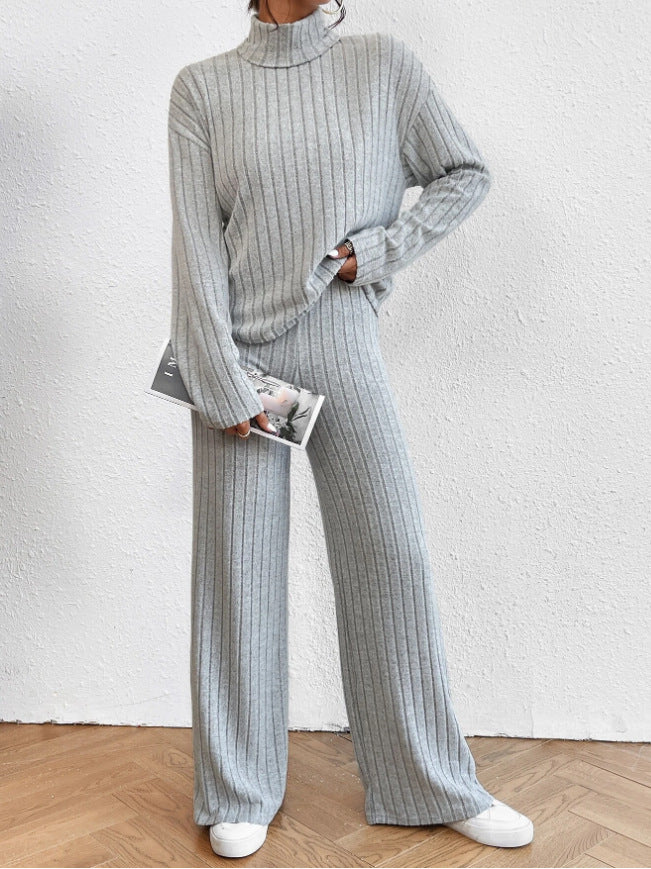 Women's Turtleneck Knitted Loose Trousers Two-piece Set Sweaters