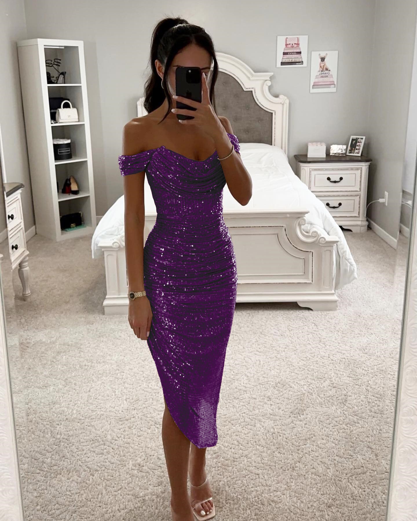 Women's Sequins Dress Casual Fashion Party Zipper Dresses