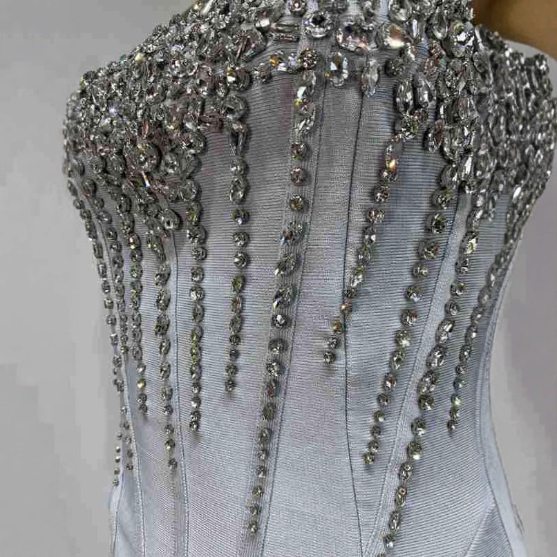 Dress Light Gray Rhinestone Tube Banquet Dresses