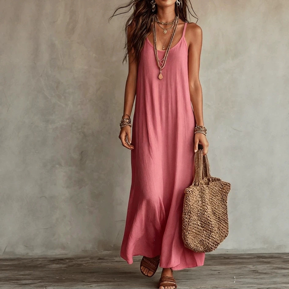 Women's Lazy Relaxed Bohemian Vacation Solid Color Dress