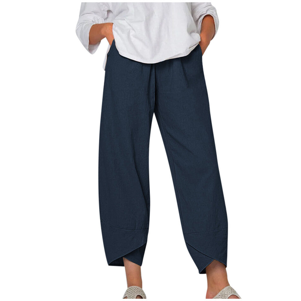 Women's Solid Color Simple Stitching Pocket Loose Pants
