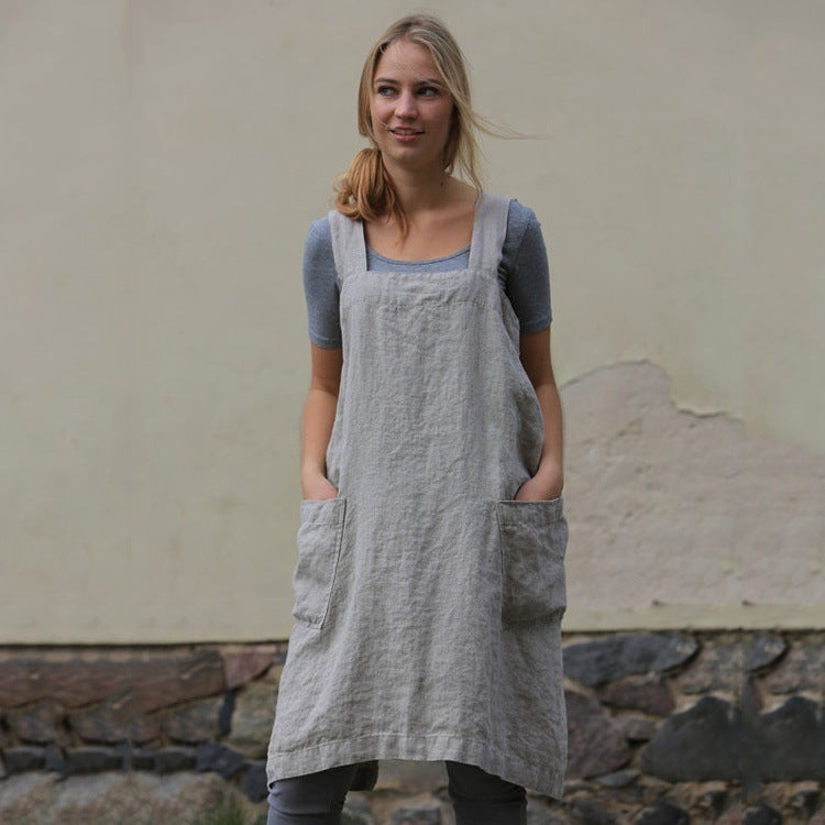 Women's Cotton Linen Apron Home Wear Gardening Dress