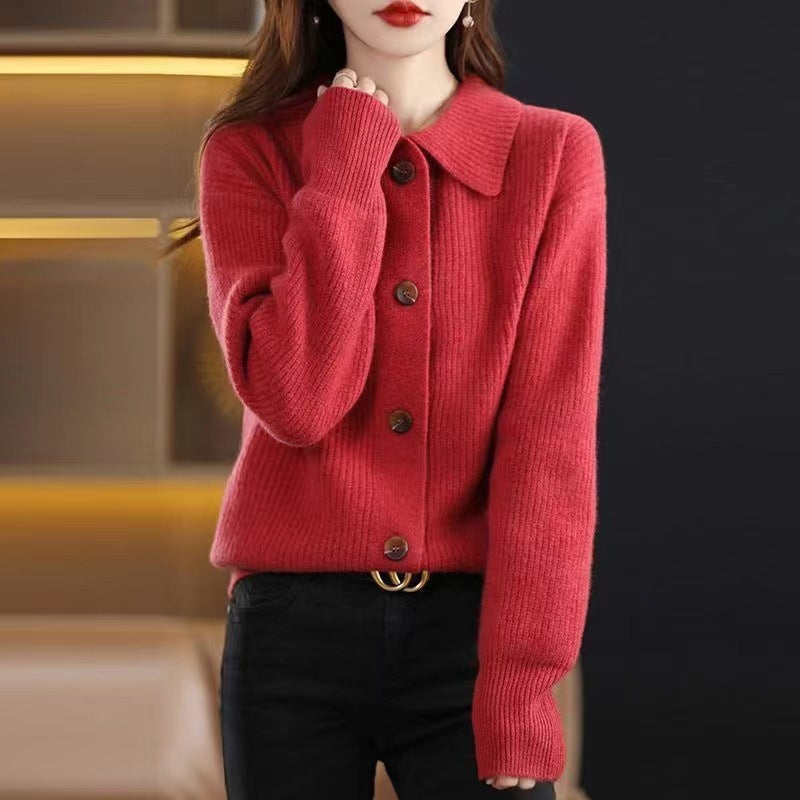 Women's Polo Collar Gentle Loose Lazy Style Thick Women's Sweater