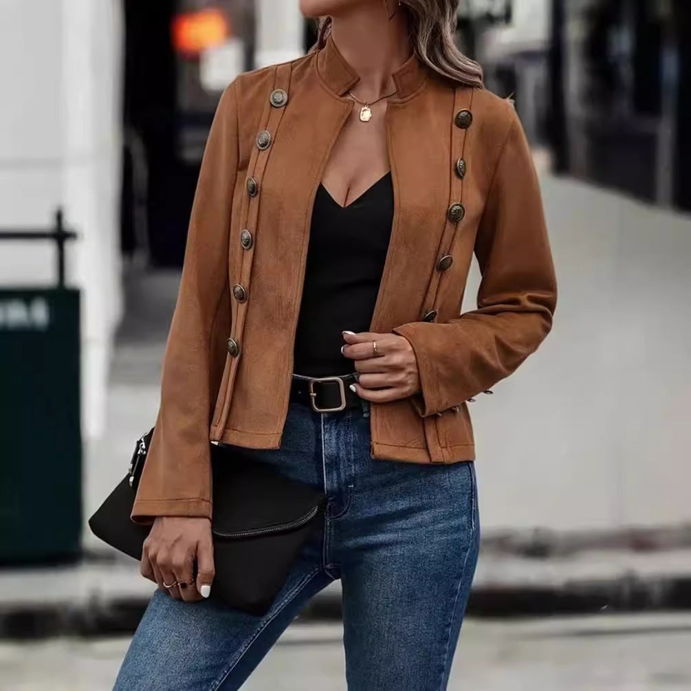 Solid Color Double Breasted Decorative Deerskin Coats