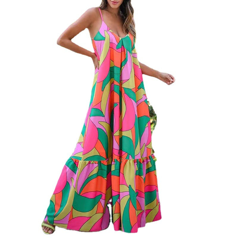 Commute Style French Long Deep Backless Strap Dress