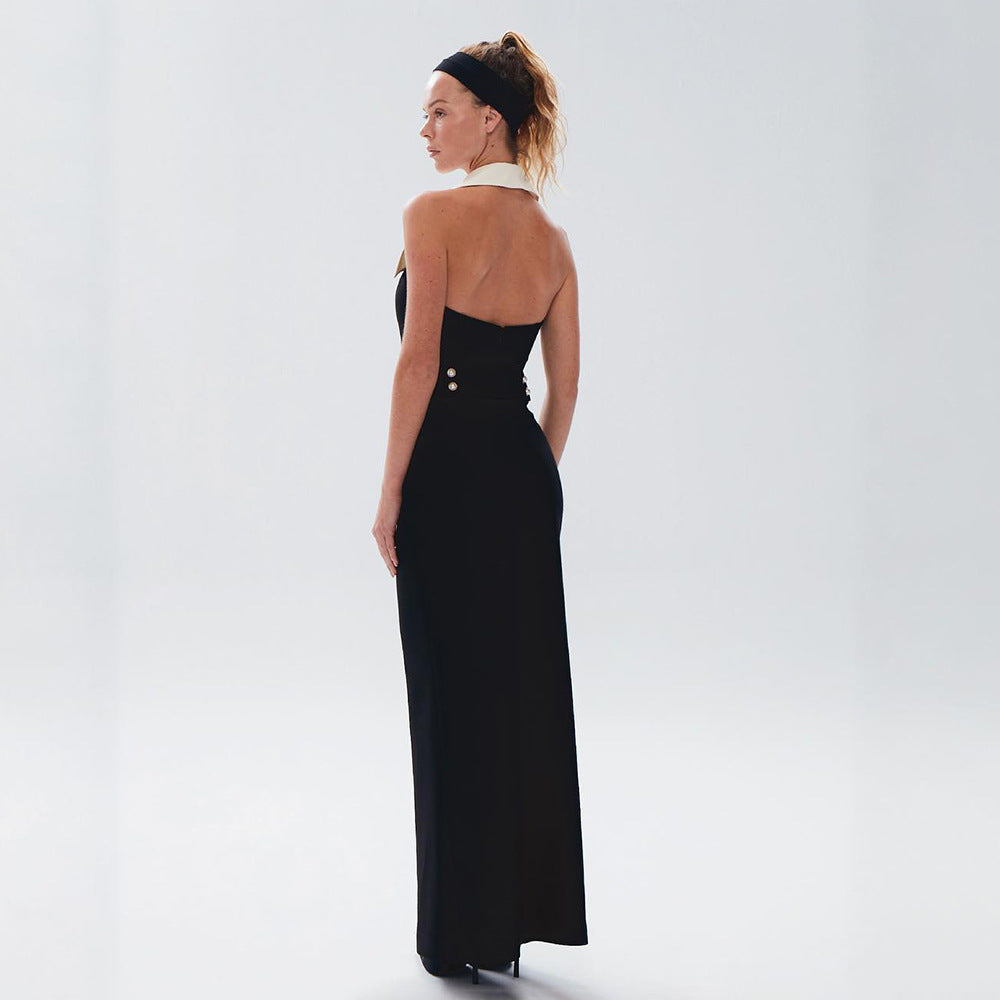 Women's Summer Fashion Dress Elegant Lapel Color Matching Dresses